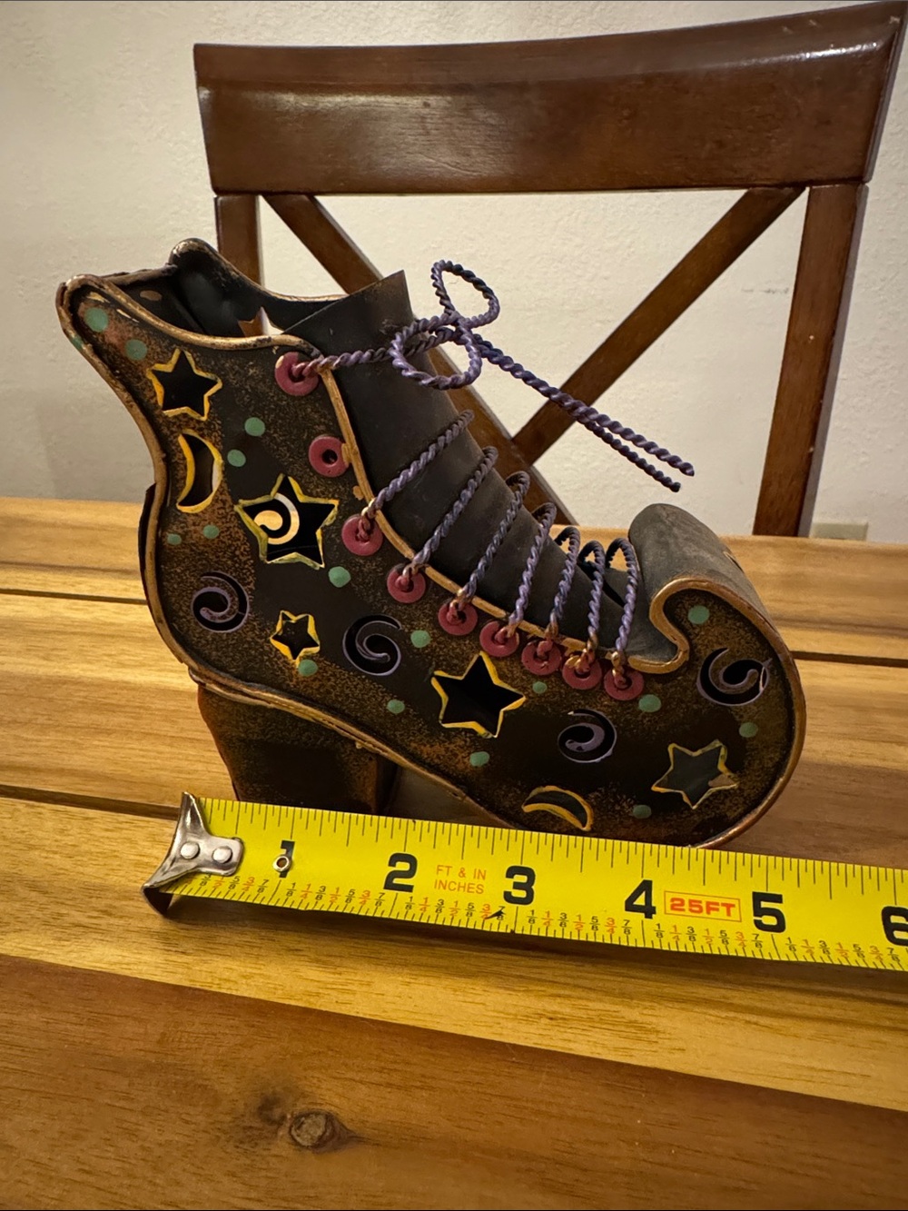 Decorative Star & Moon Lace-Up Witches Boot - votive candle holder